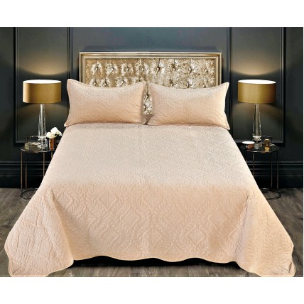 Cuvertura de pat din catifea cu 2 fete de perna culoare Cappucino - C08-210